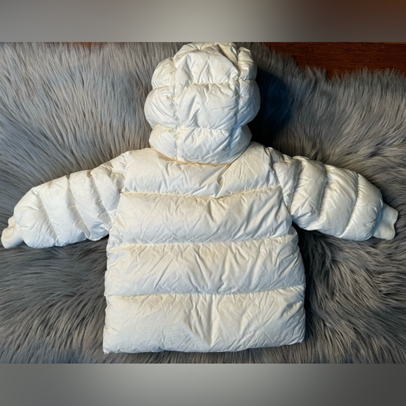 MONCLER Enfant Puffer Jacket LOVE Hoodie White Down Feather Zip 9-12 M ITALY - Picture 2 of 15